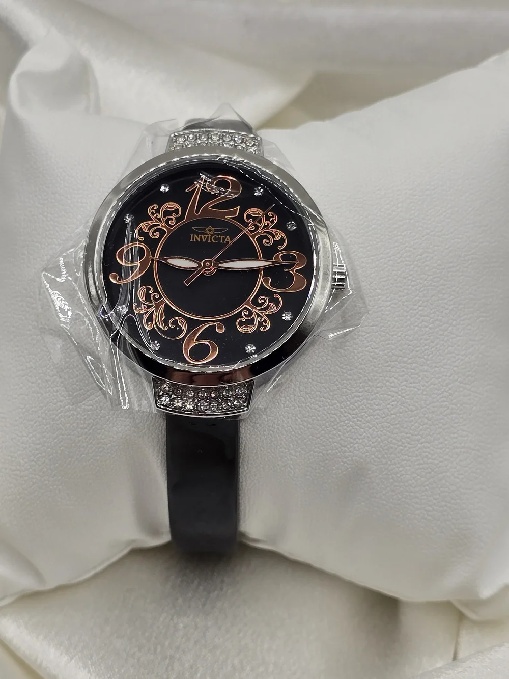 Invicta Celestial Women’s Quartz 33mm Silver Case White Dial Black Band